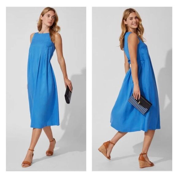 J. MCLAUGHLIN Boyle Tie Waist Midi Dress French Blue New with Tags Large - Picture 1 of 6